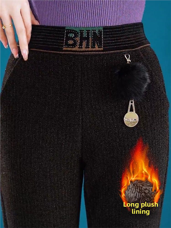 Mom Jean High Rise - Shiny Sequin Fleece Lined Chino Pants