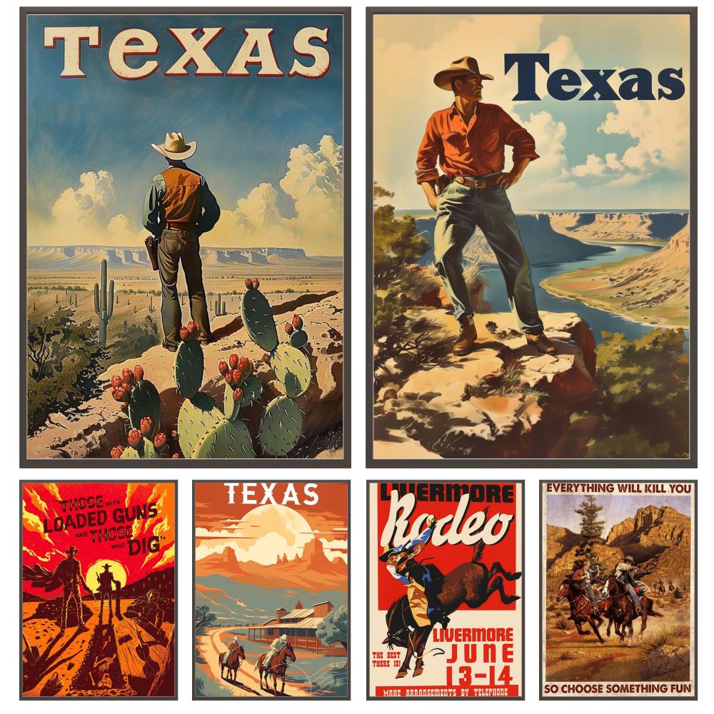 Vintage Fashion Illustrations - Western cowboy retro fashion Poster Versatile