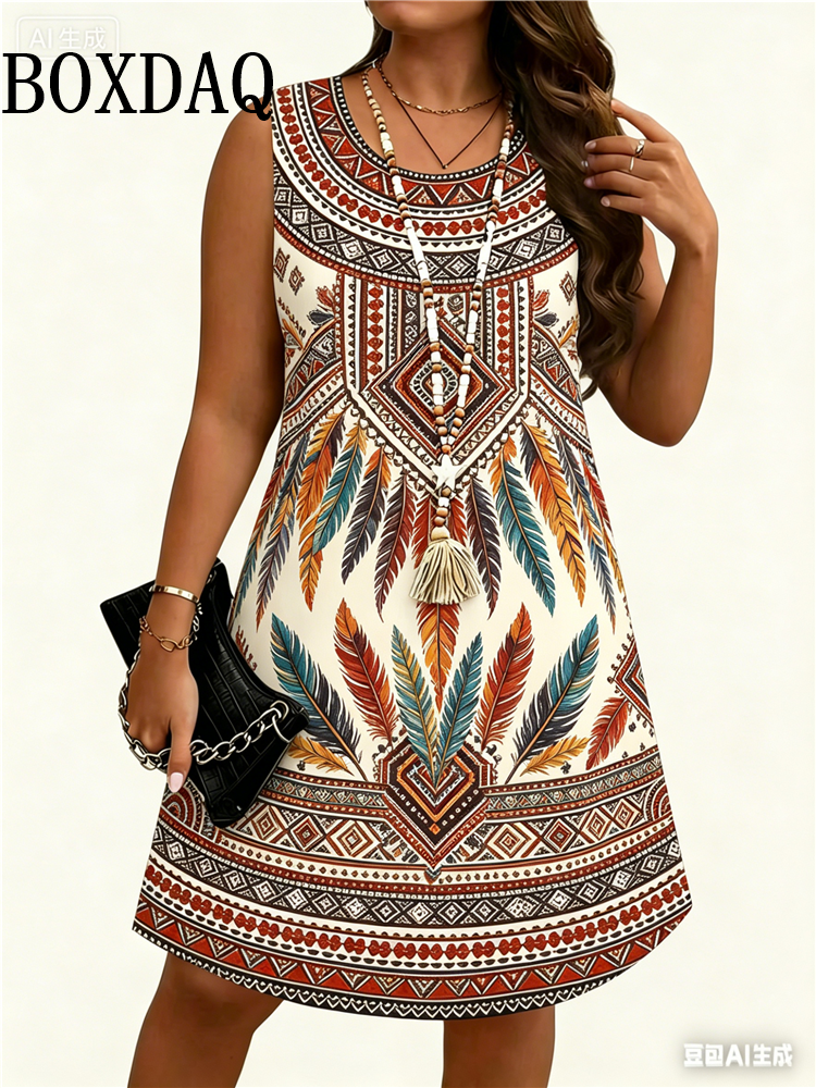 Vintage Fashion Plus Size - Ethnic Style Flowers 3D Print Dresses