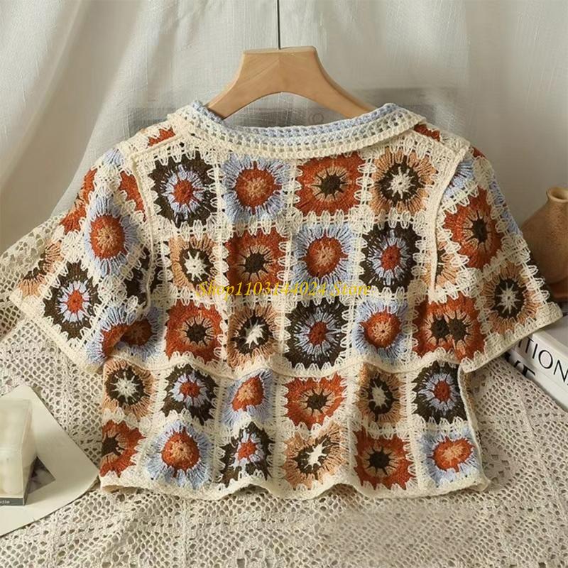 Crop Cardigan Vintage - N5KE Crochet Short Sleeve Crop Top