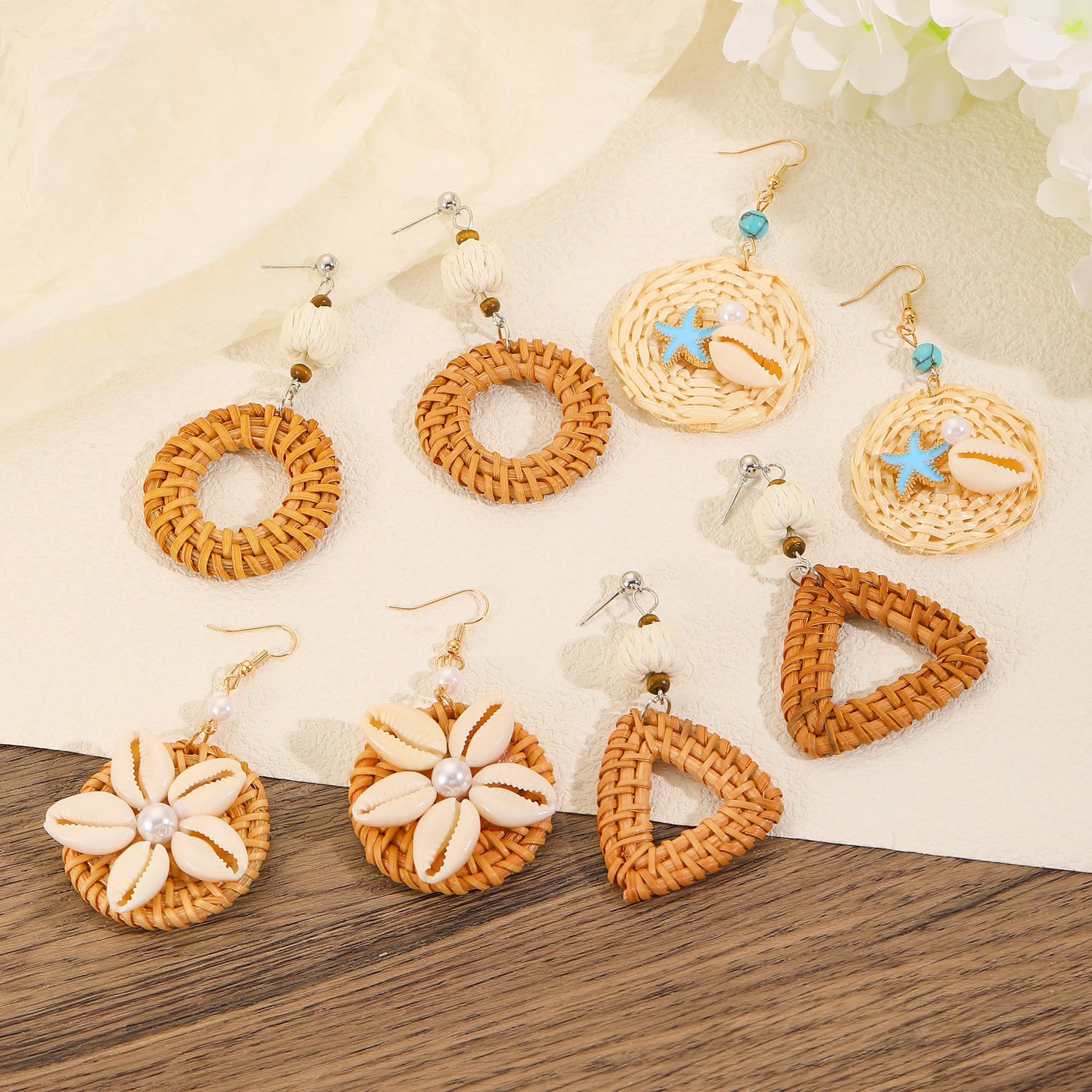 Vintage Fashion Guild - Summer Bohemian Handwoven Drop Earrings For
