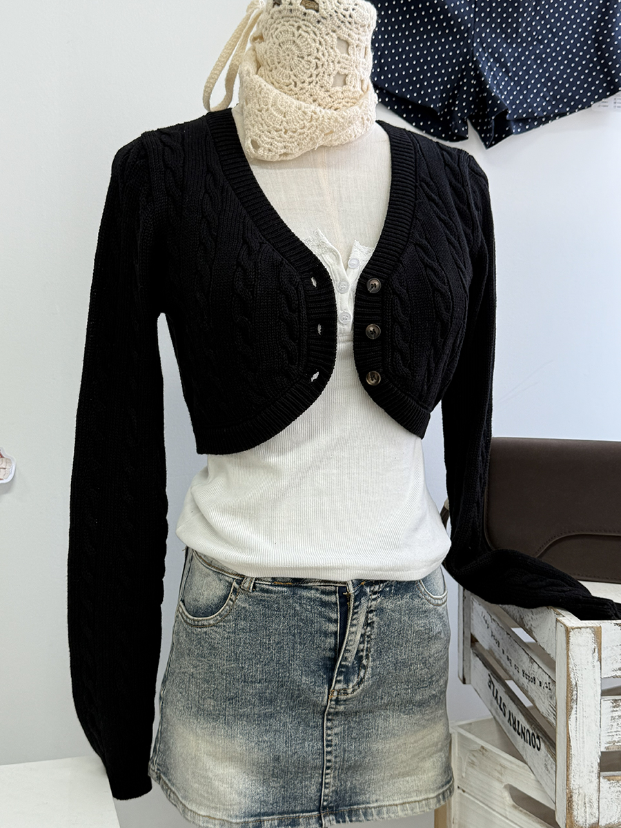 Crop Cardigan Vintage - Cropped Knitwear Women Cotton Twisted Flower