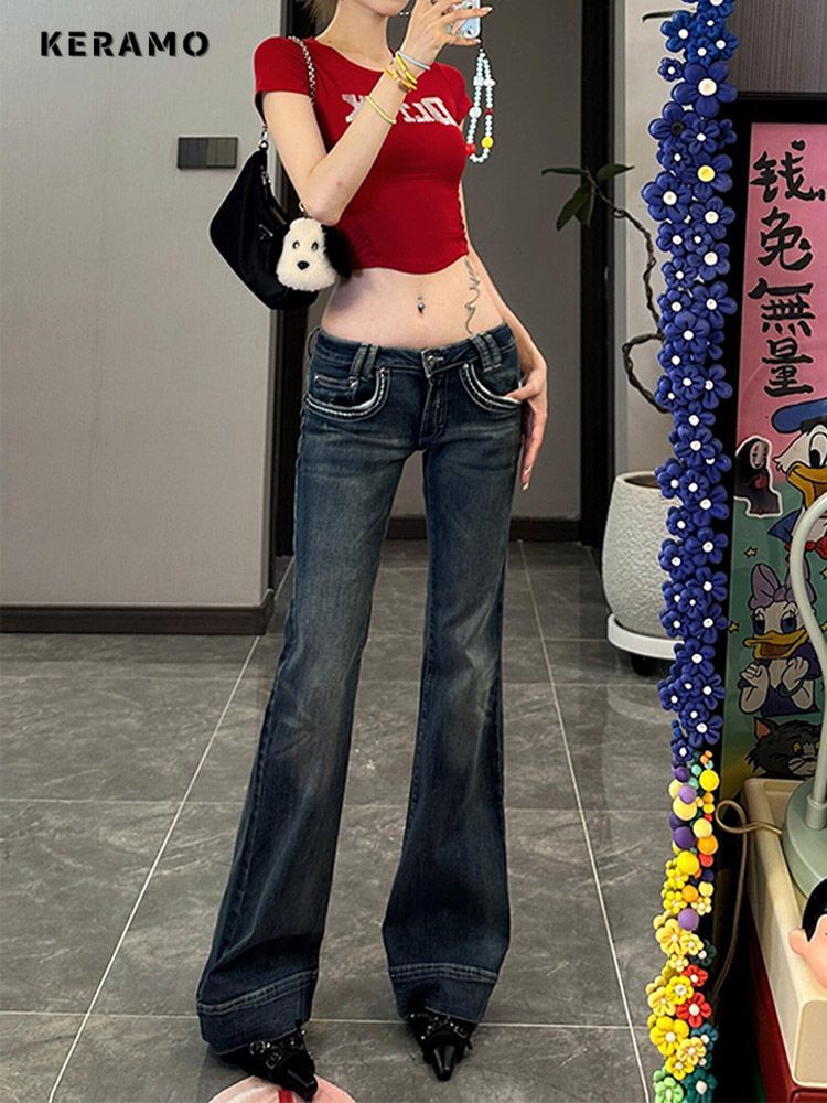Mom Jean High Rise - Streetwear y2k Flare Jeans Distressed 2000s