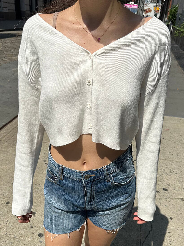 Vintage White Button Knitted C – Crop Cardigan Vintage recenzja i cena