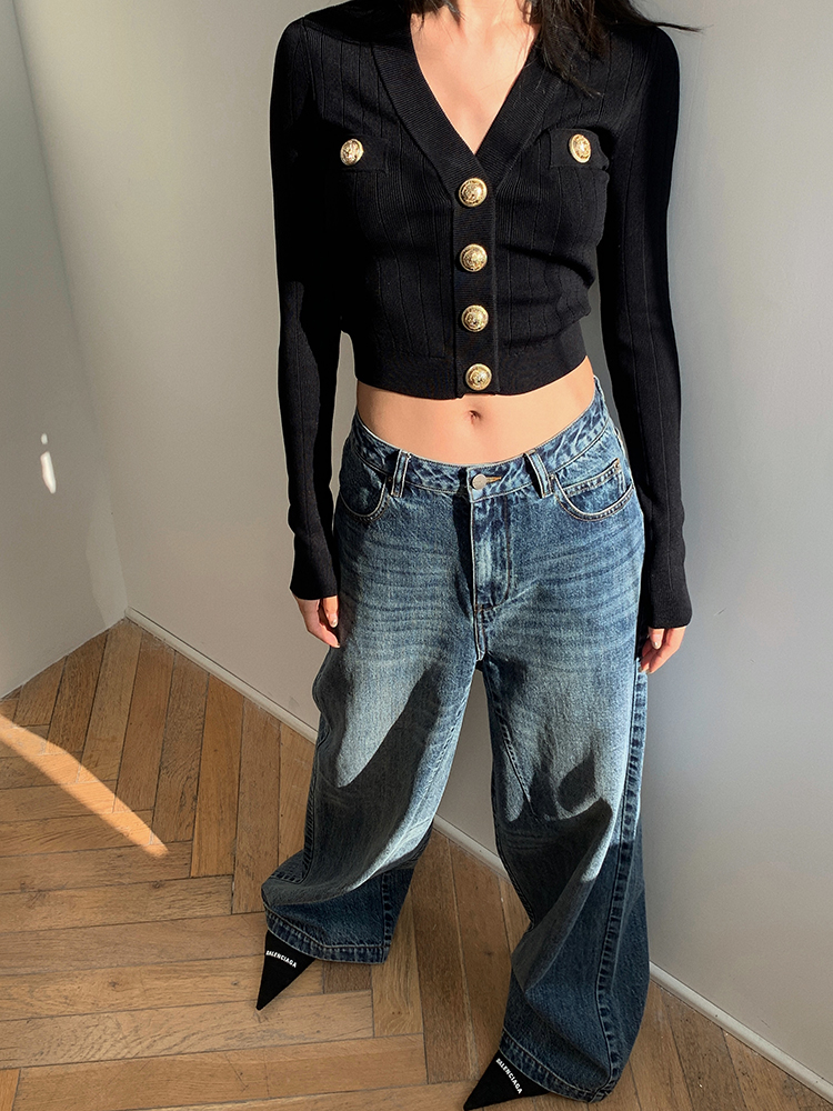 Gold Button Front Knit Cardiga – Crop Cardigan Vintage recenzja i cena