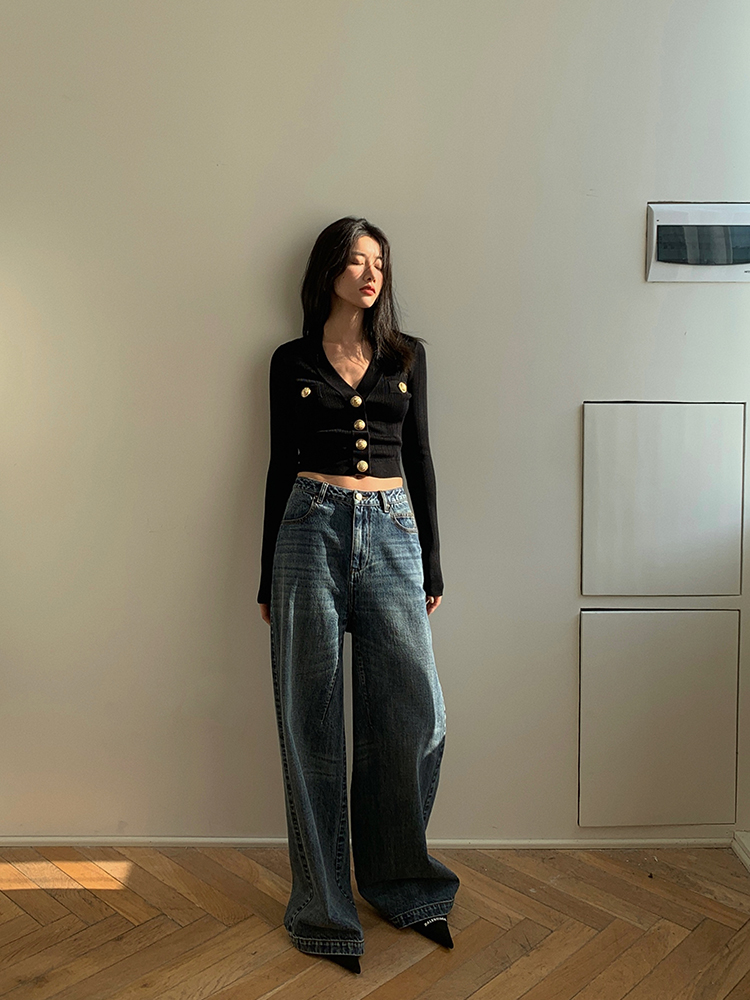 Gold Button Front Knit Cardiga – Crop Cardigan Vintage recenzja i cena