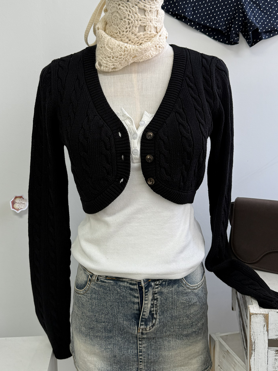 Cropped Knitwear Women Cotton  – Crop Cardigan Vintage recenzja i cena