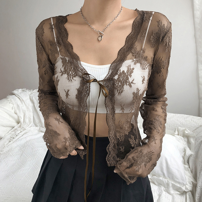 Women See Through Lace Mesh Sh – Crop Cardigan Vintage recenzja i cena