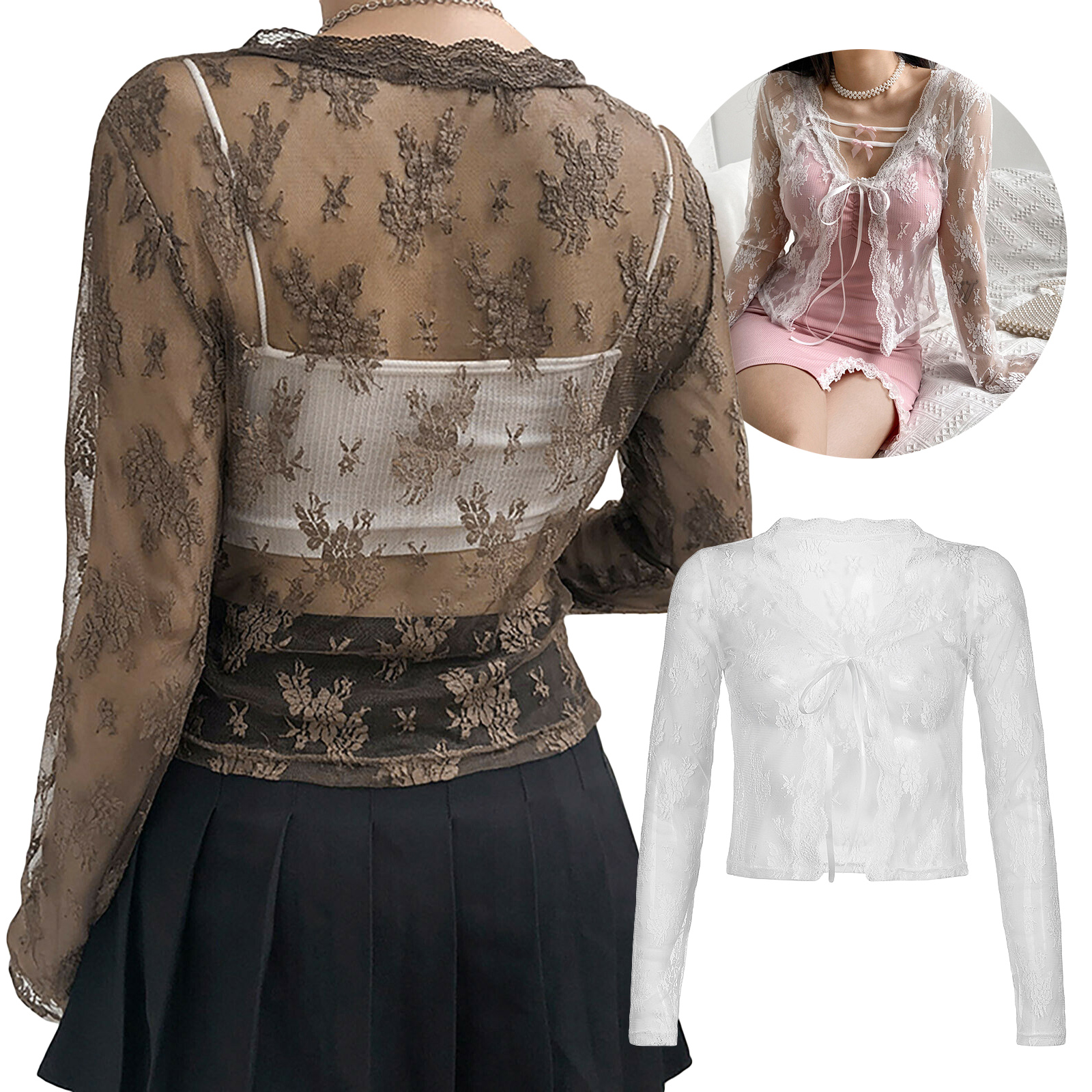Women See Through Lace Mesh Sh – Crop Cardigan Vintage recenzja i cena